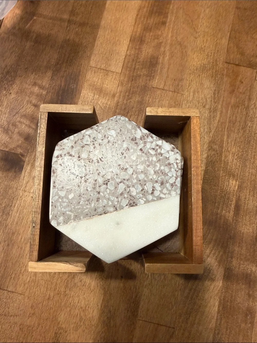Hexagon Terrazzo & Marble Vanity Coasters - Neutral Taupe
